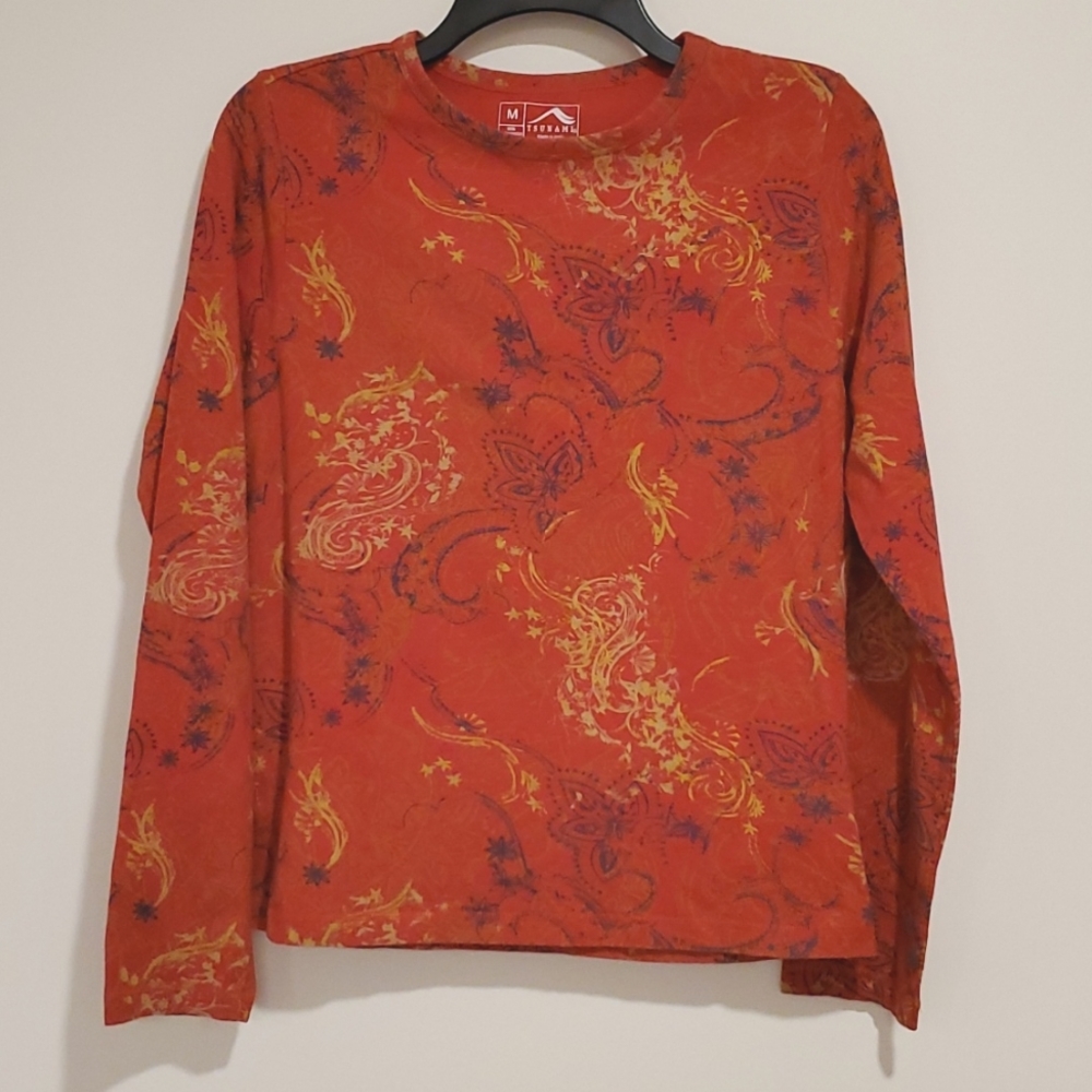 Tsunami Red black and gold graphics long sleeve top Med.